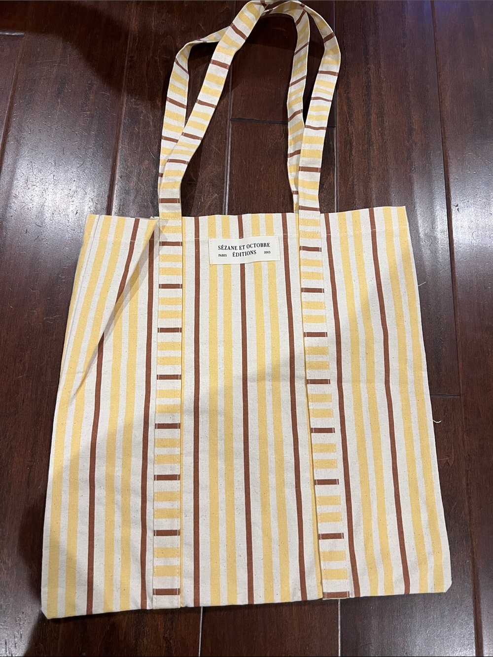 Sezane Striped Canvas Tote in Yellow, Cream & Brown